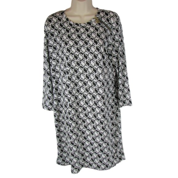 michael kors dress black and white Logo Print Crepe Belted Mini Dress in BLACK/WHITE - Sale
